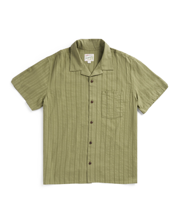 Front view of Men's Dobby Camp Shirt - Sage on plain background