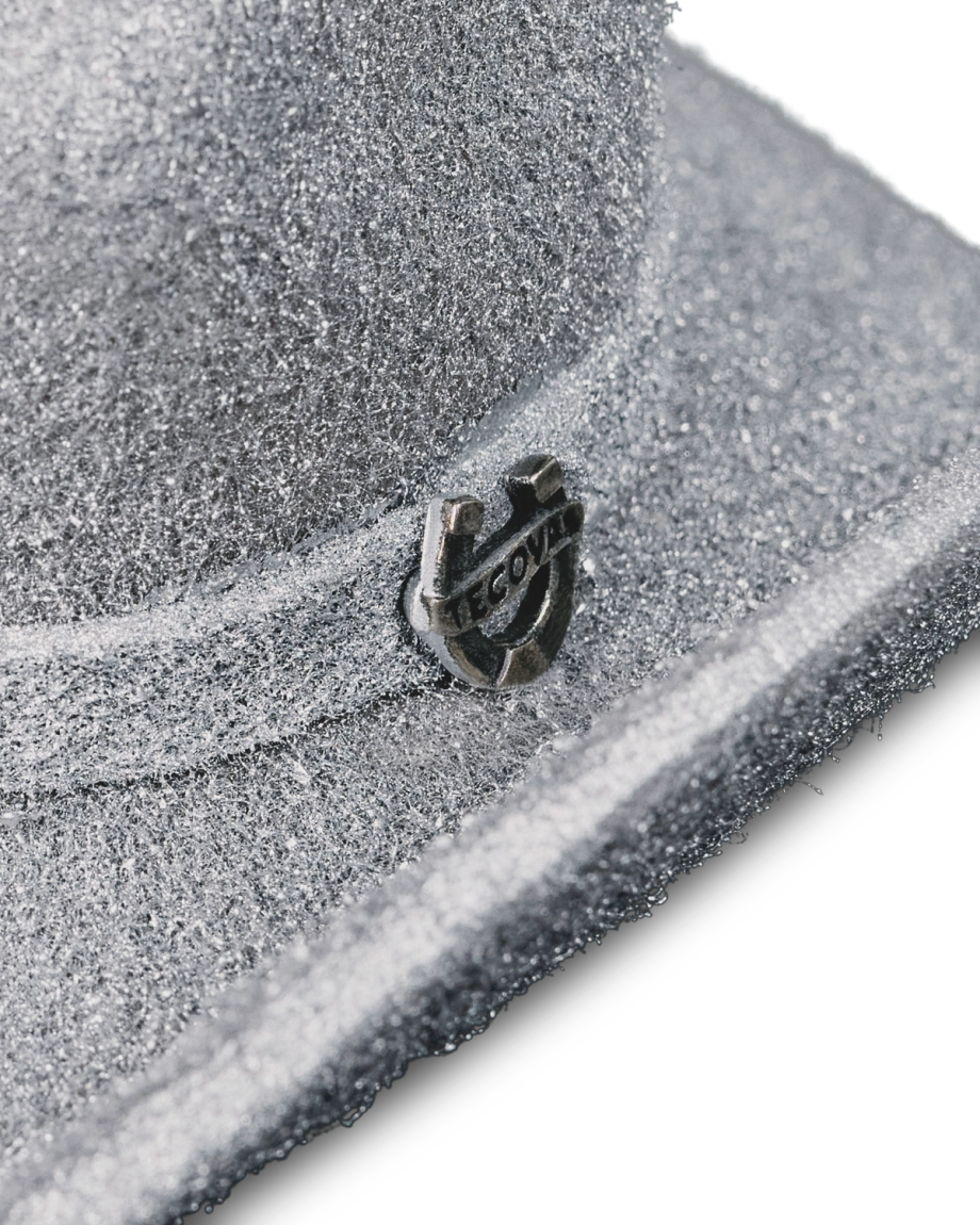 Closeup view of Cattleman Hat Ornament - Silver