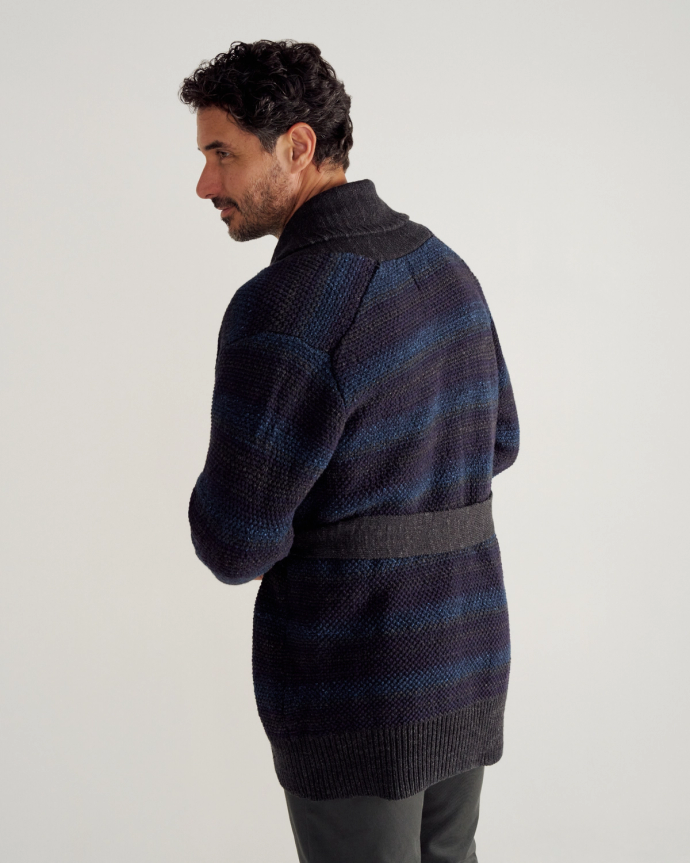 Closeup detail view of Men's Shawl Collar Wrap Sweater - Multi