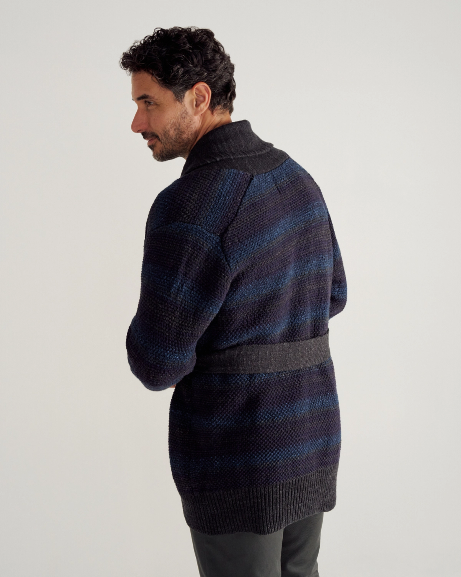 Closeup detail view of Men's Shawl Collar Wrap Sweater - Multi