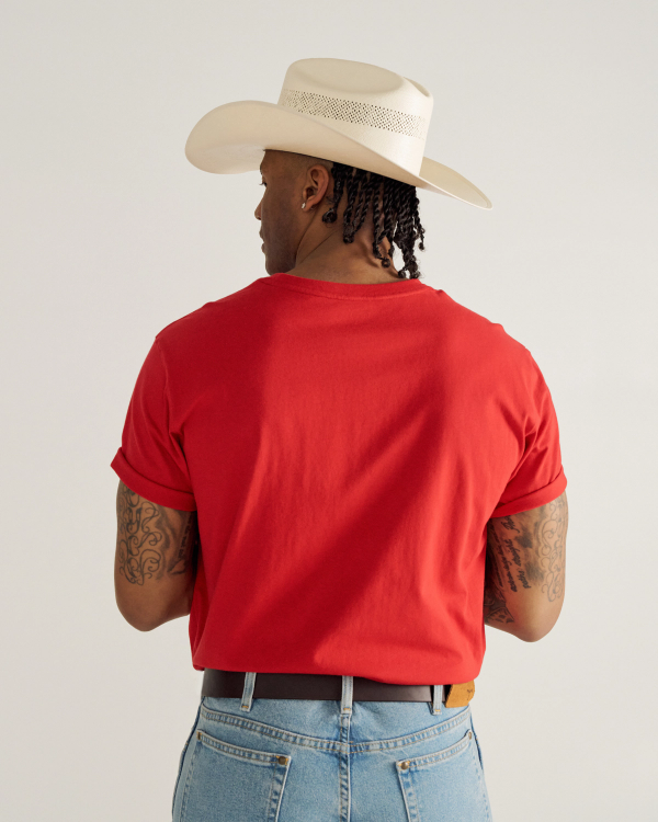 Closeup detail view of Men's USA Pocket Tee - Red / White