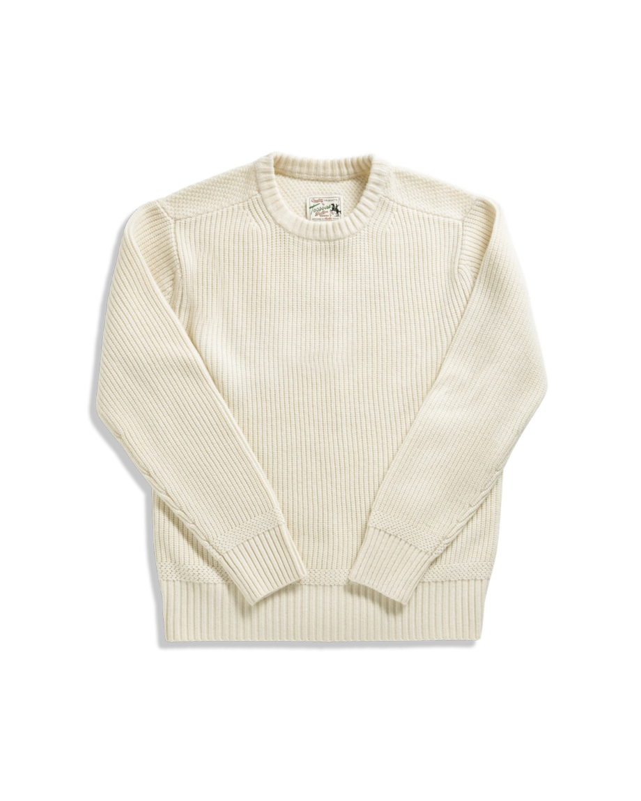 Front view of Men's Crew Neck Desert Sweater - Whisper White on plain background
