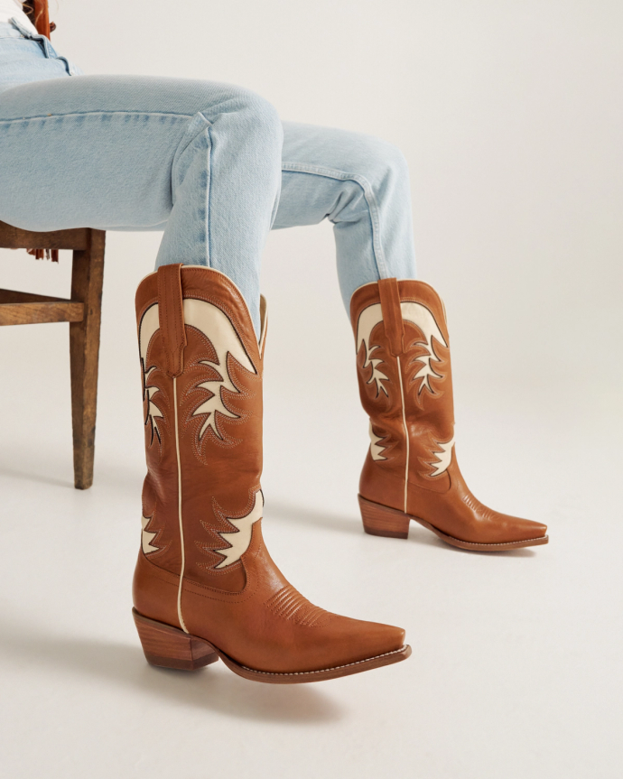 View of The Annie - Pecan / Bone Cowhide