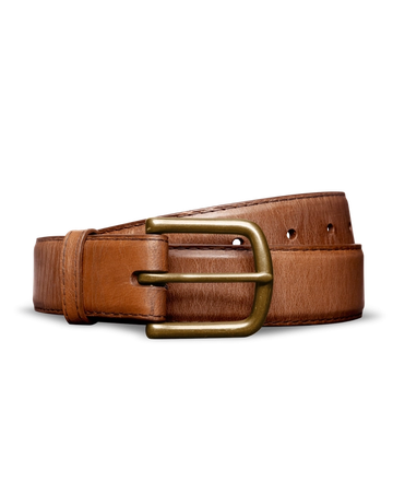 Front view of Men's Goat Belt II - Scotch on plain background