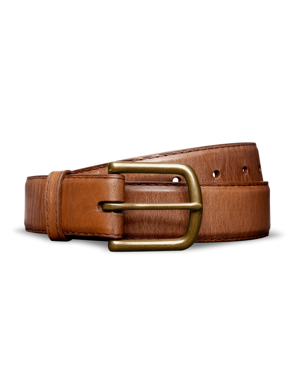 Front view of Men's Goat Belt II - Scotch on plain background