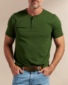 Closeup detail view of Men's Standard Issue Short Sleeve Henley - Douglas Fir