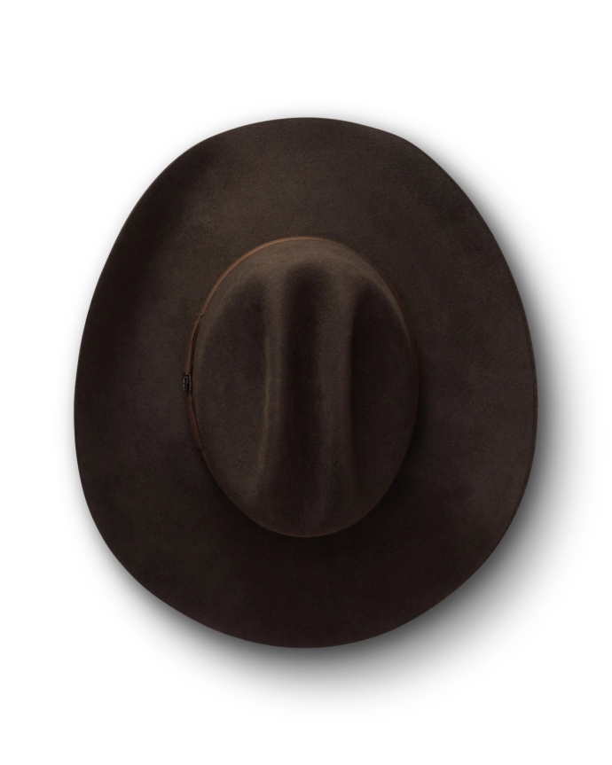 Top view of Cattleman Fur Cowboy Hat - Umber on plain background