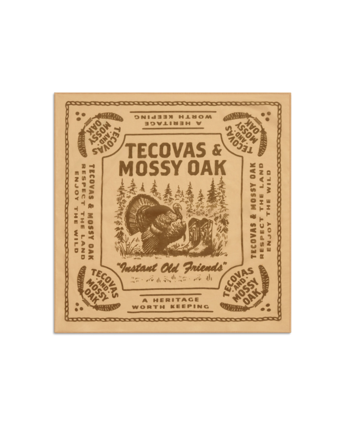 Front view of Tecovas x Mossy Oak Bandana - Khaki on plain background