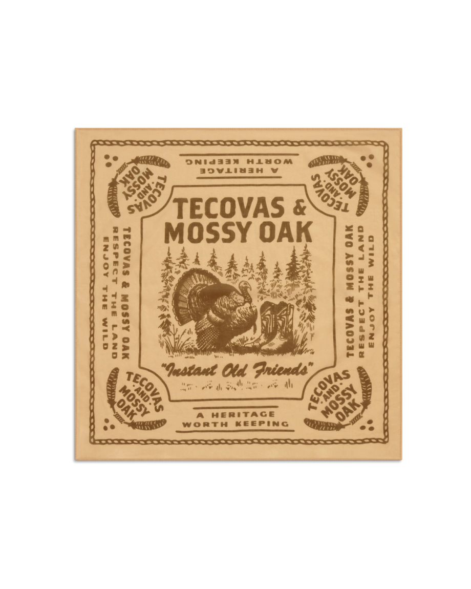 Front view of Tecovas x Mossy Oak Bandana - Khaki on plain background
