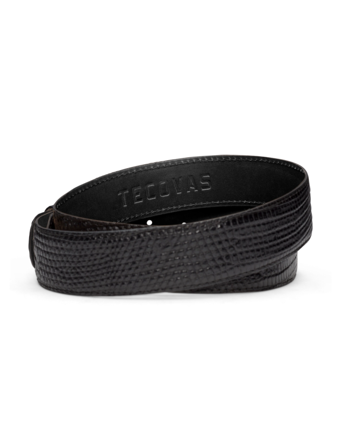 Back view of Men's Lizard Belt II - Midnight on plain background