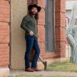 Man wearing the Wade Russet Brown Cowboy Boots