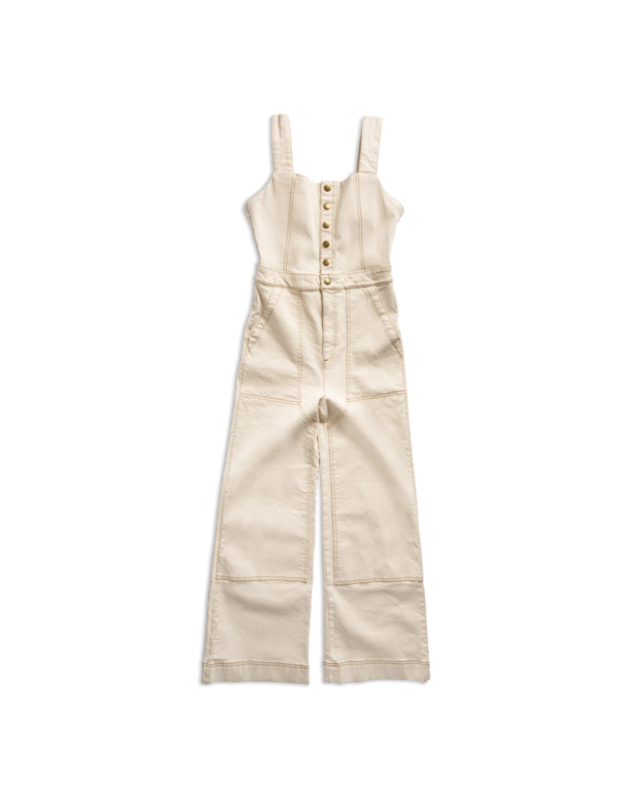 Front view of Women's Jumpsuit - Natural Denim on plain background