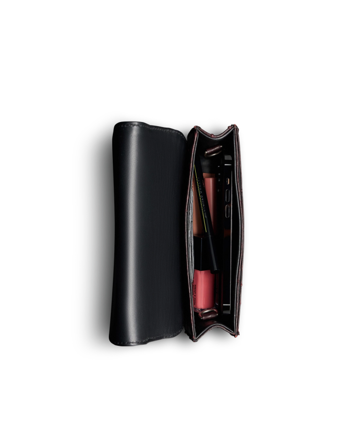 Inside view of Concho Chain Crossbody - Black Cherry on plain background