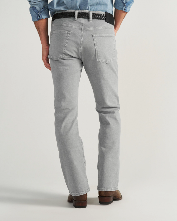 Back view of Men's Slim Straight Stretch Twill - Light Gray on model
