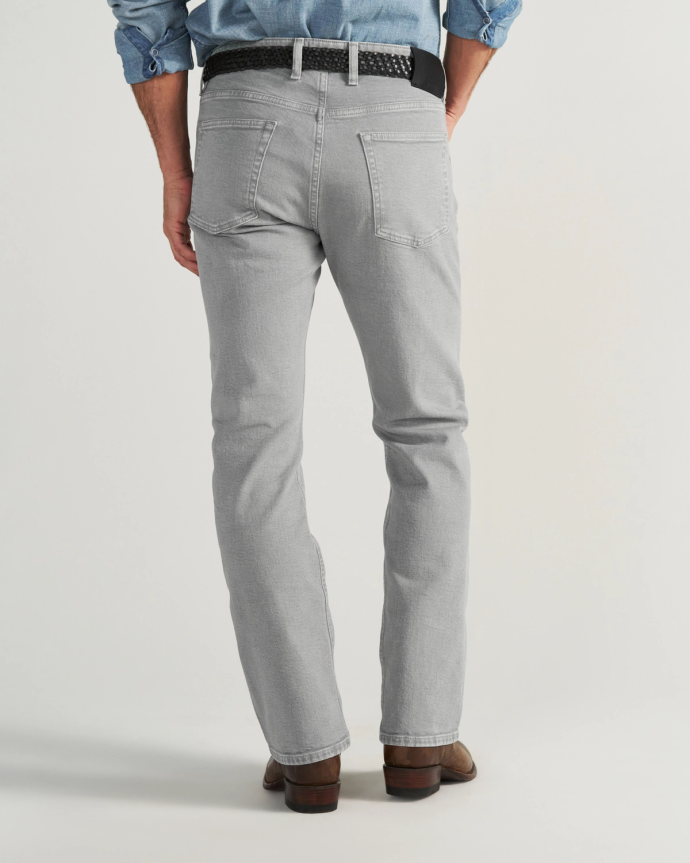 Back view of Men's Slim Straight Stretch Twill - Light Gray on model