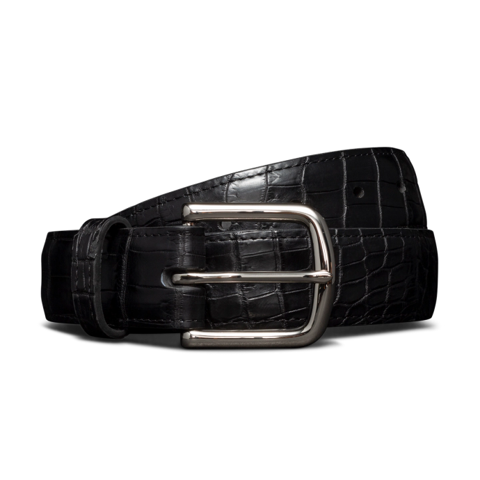 Front view of Men's Crocodile Belt - Midnight on plain background