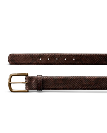 Closeup view of Men's Python Belt II - Chocolate