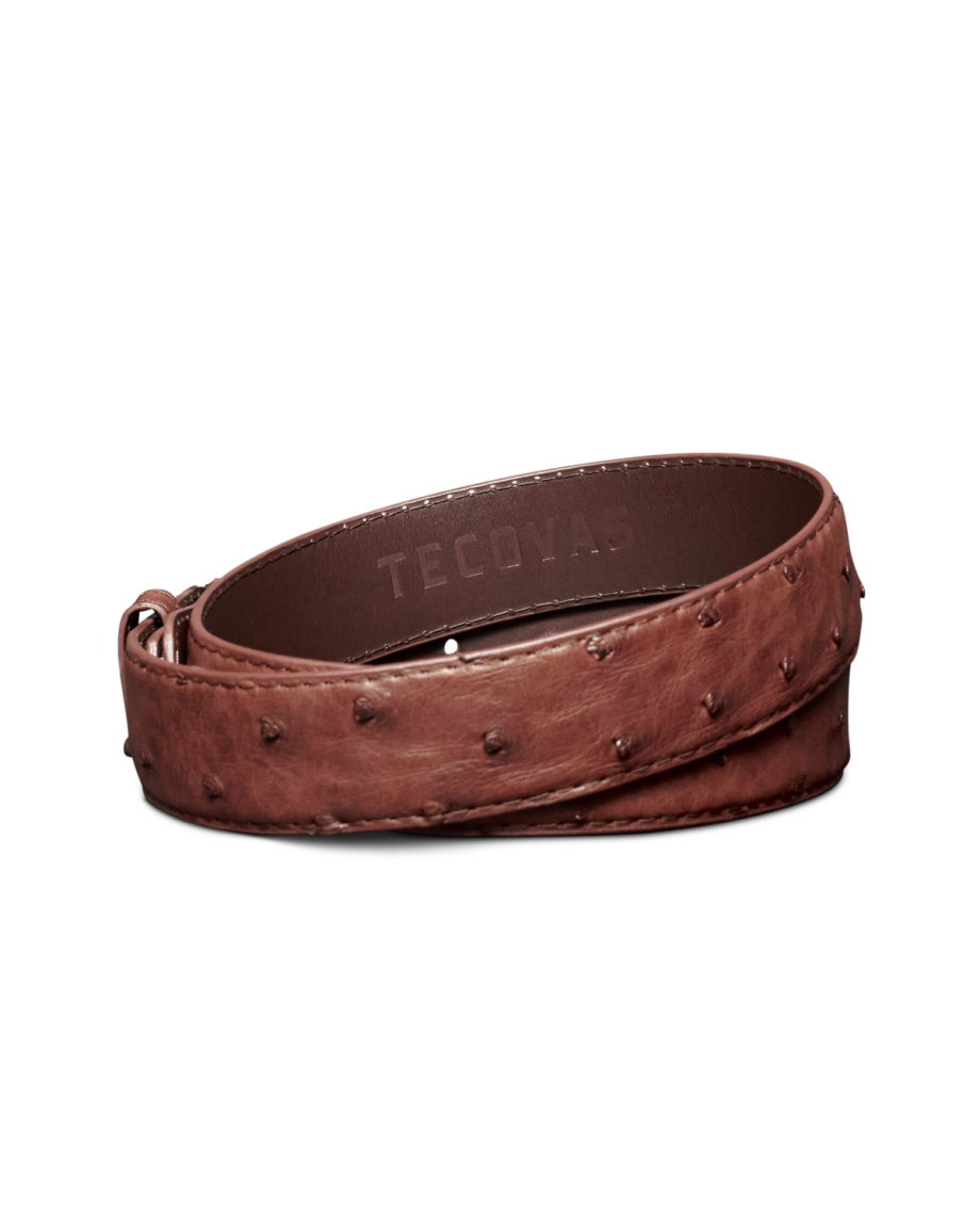 Back view of Men's Ostrich Belt - Hazelnut on plain background