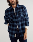 Front view of Men's Everyday Flannel LS - Navy / Evening Blue on model