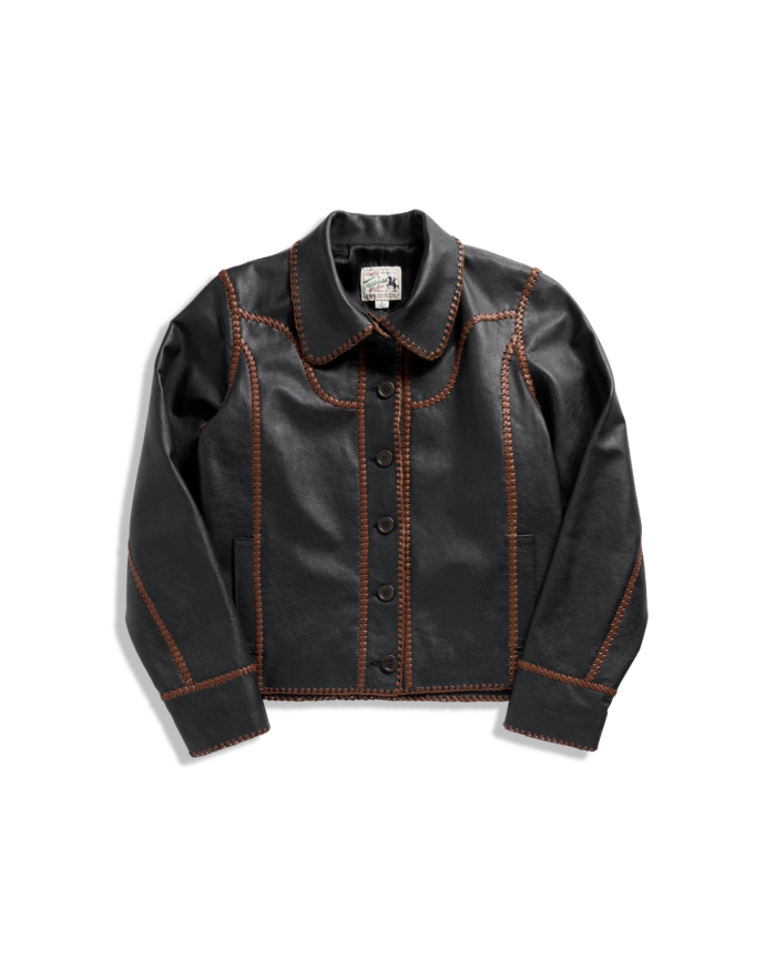 Front view of Women's Leather Jacket - Black on plain background
