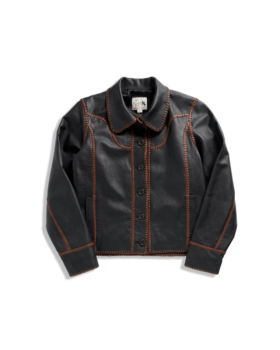 Front view of Women's Leather Jacket - Black on plain background
