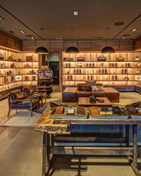 Image of the inside of the Keirland Commons Store showing wall of boots