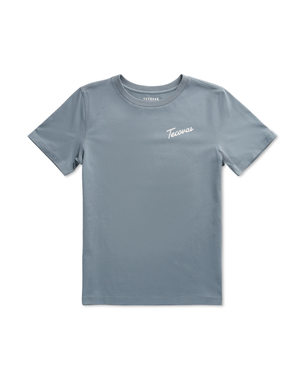 Front view of Women's Store Front Tee - Blue on plain background