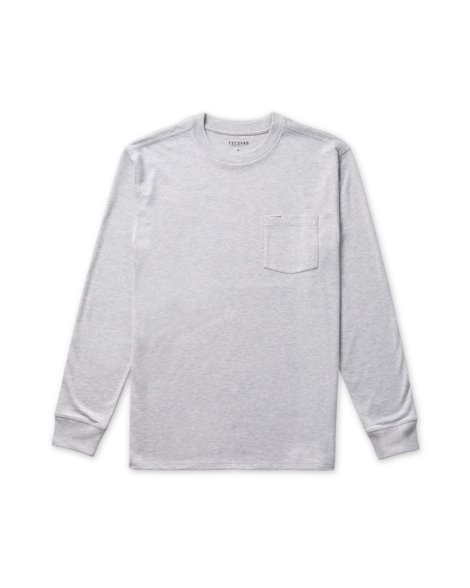 Closeup detail view of Men's L/S Standard Issue Heather Pocket Tee - Gray Heather