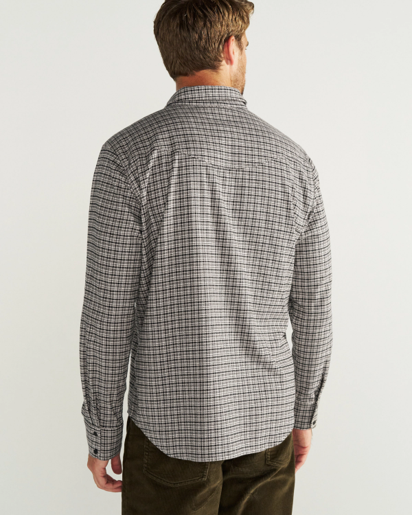 Back view of Men's Essential Flannel - Black/Multi on model