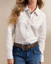 Front view of Women's Dolly Blouse - White on model