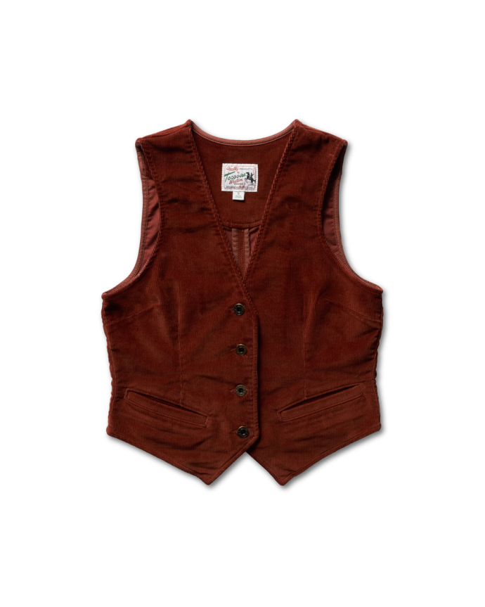 Up close view of the Women's Corduroy Vest in the color Mahogany on a white background.