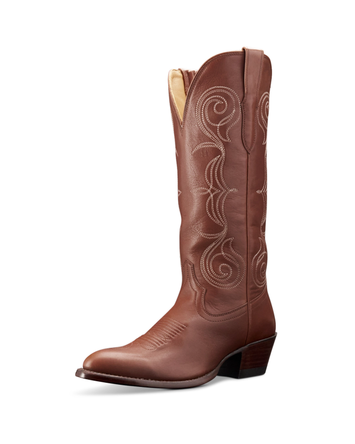 Quarterfront view of The Jane - Saddle Suede on plain background