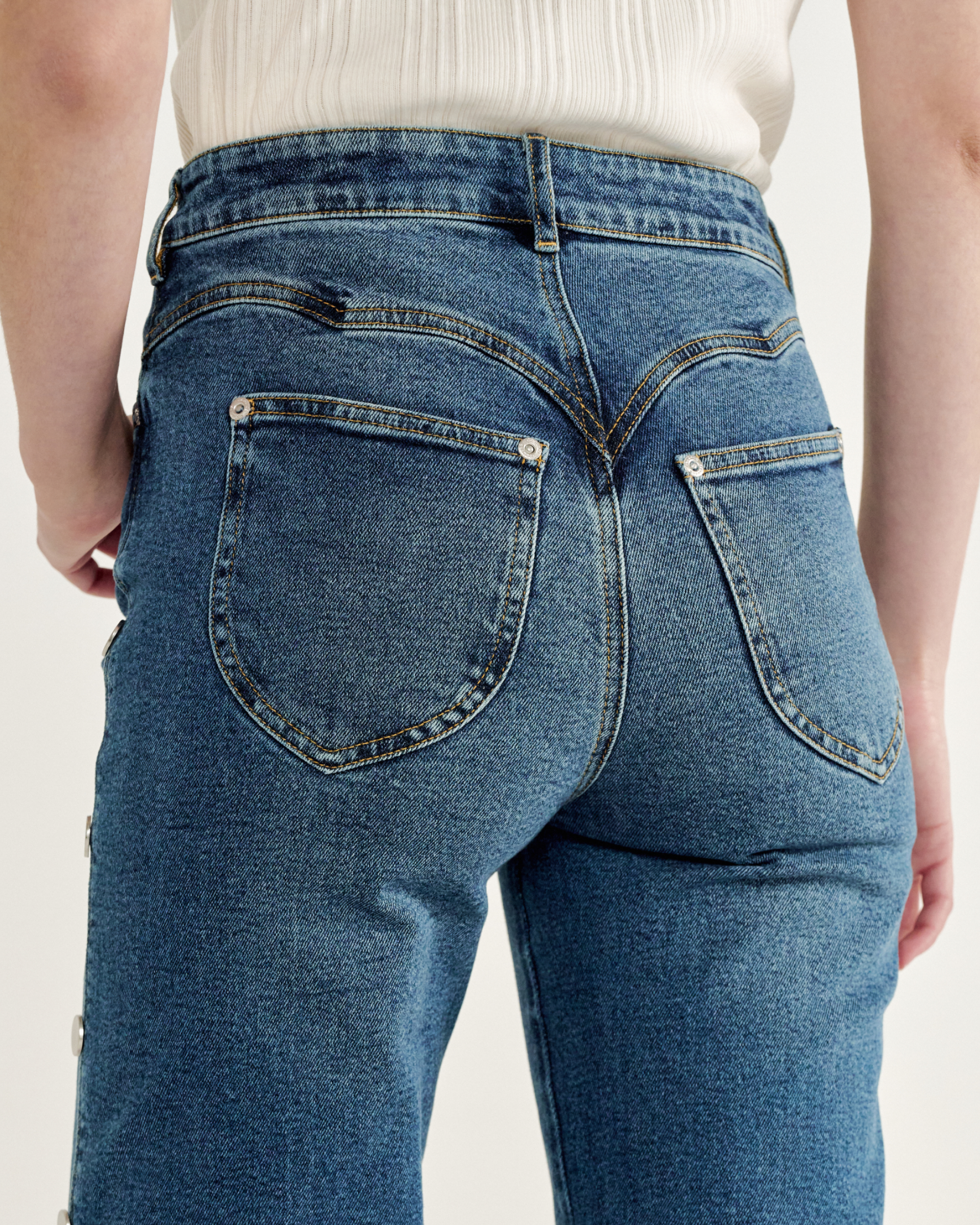 Back view of Women's Vintage High Rise Jean - Medium Wash on model