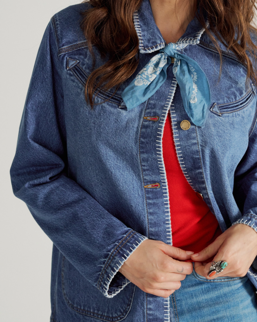 Women's Blue Denim Chore Jacket - Western Cut | Tecovas