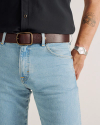 Closeup detail view of Men's Modern Bootcut Heritage Denim - Light Blue