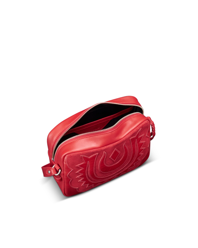 Front view of Horseshoe Topzip Crossbody - Crimson on plain background