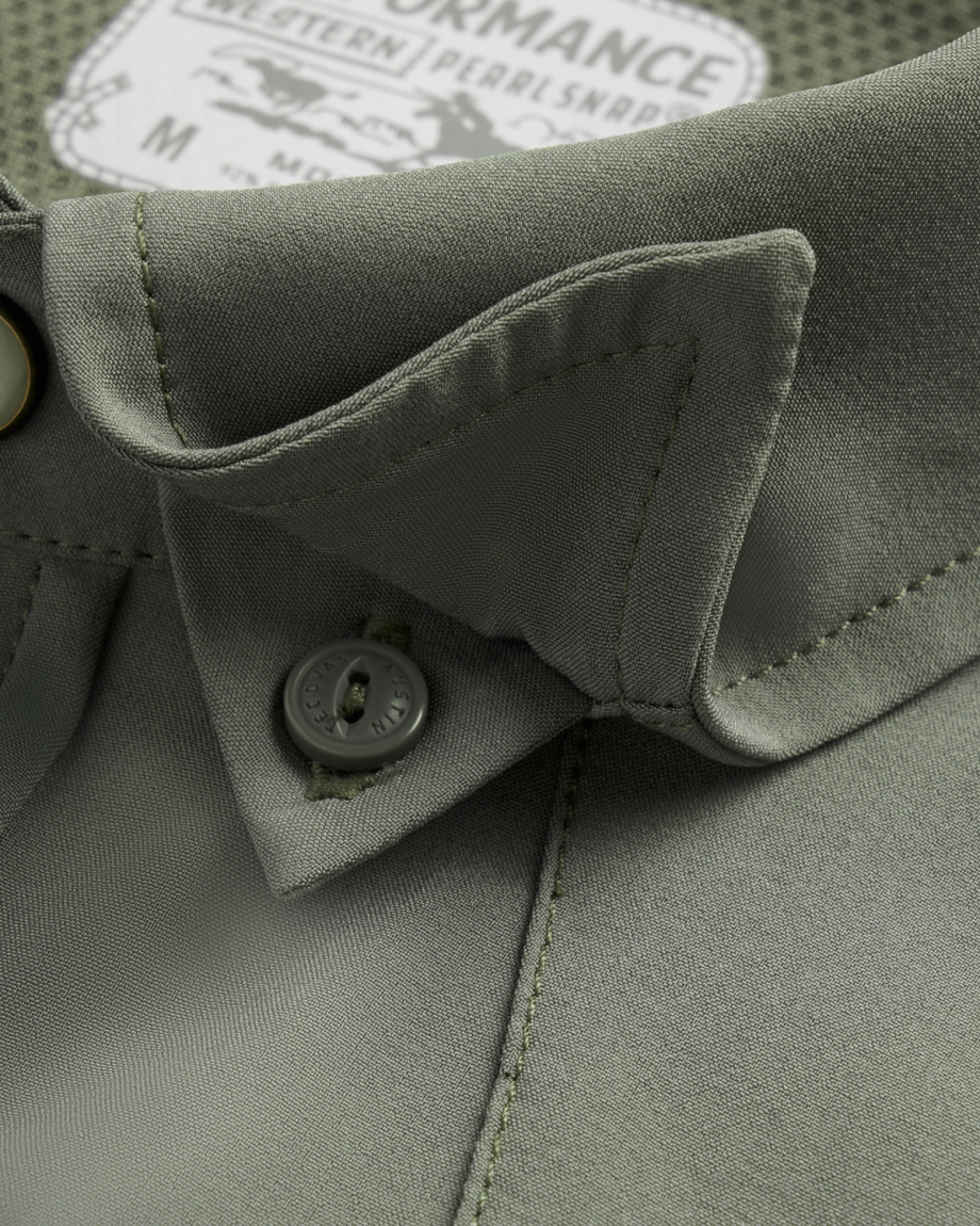 Closeup detail view of Men's Performance Western Pearl Snap SS - Cactus