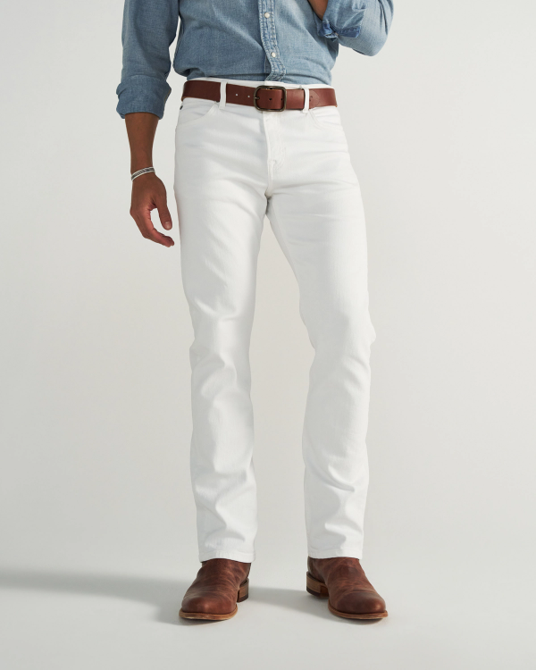 Front view of Men's Slim Straight Stretch Denim - White on model