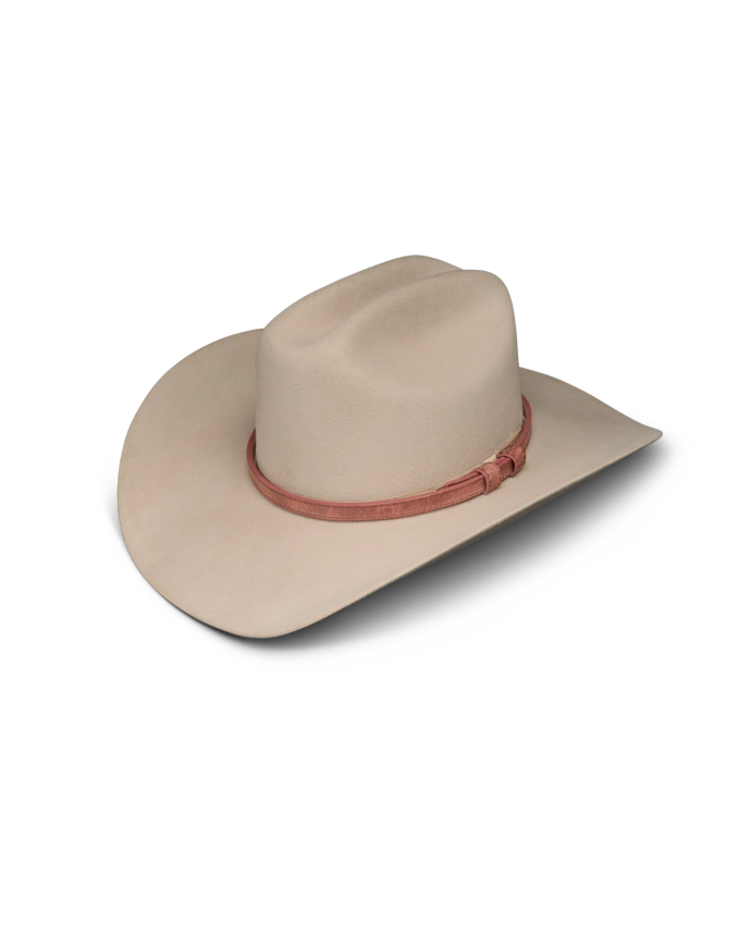 Quarterfront view of Hat Band - Pink Frost on plain background