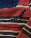 Closeup detail view of Men's Wildcat Pearl Snap Shacket - Brick Multi Stripe/Denim