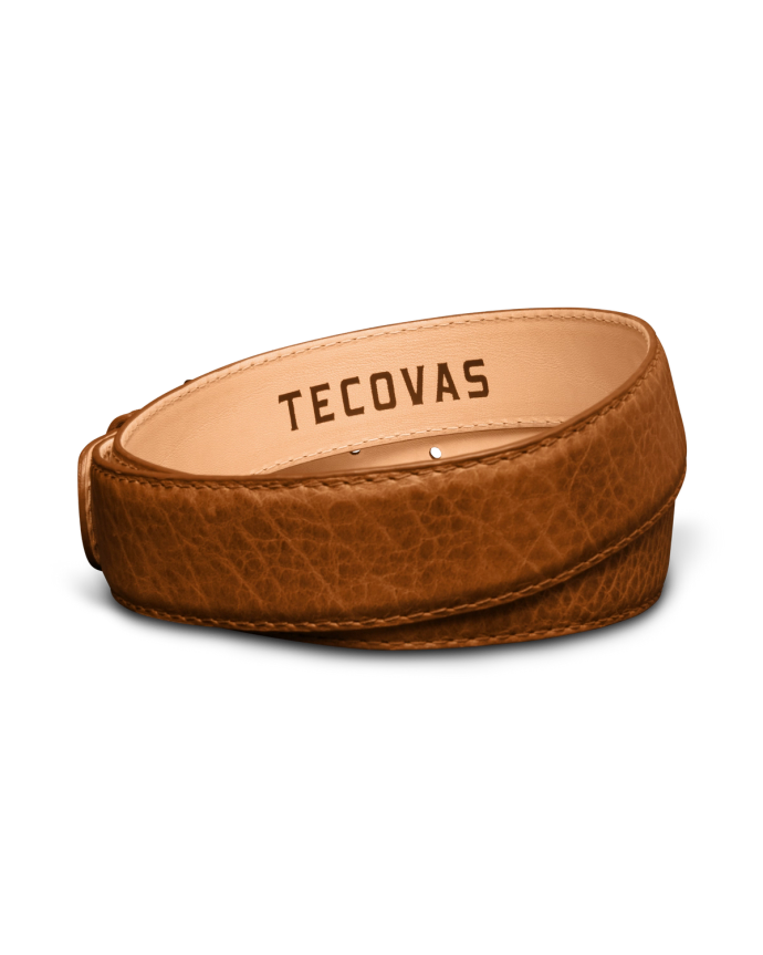 Back view of Men's Bison Belt II - Tan on plain background