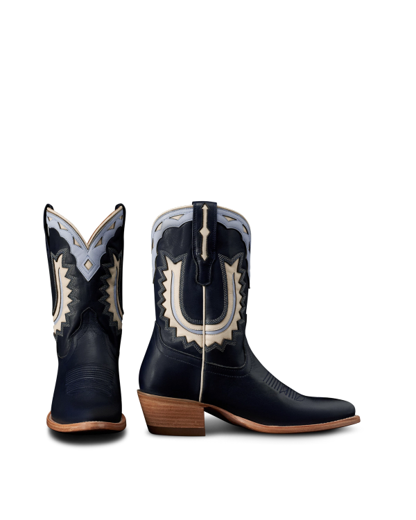 Pair view of The Jolene - Atlantic Blue/Chambray Cowhide on plain background