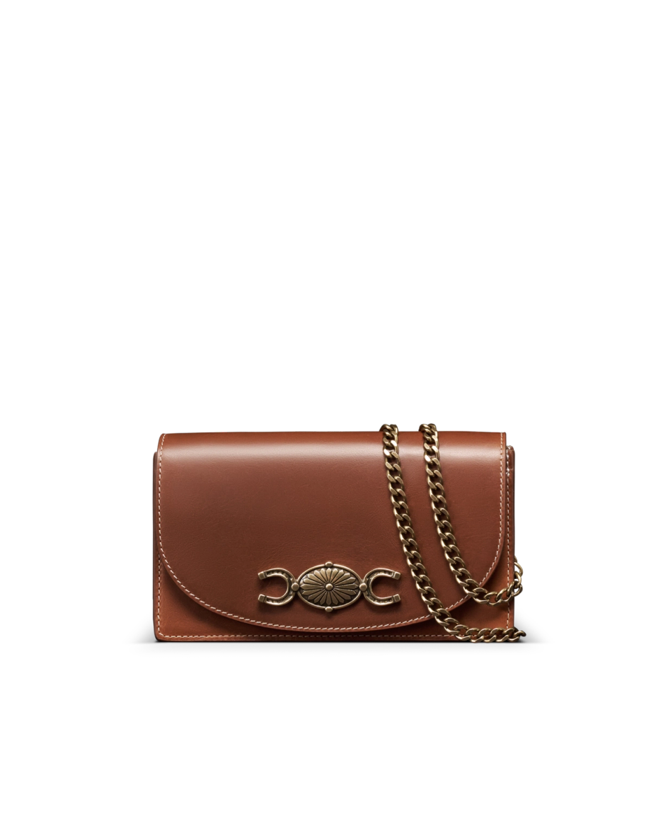 Front view of Concho Chain Crossbody - Saddle on plain background