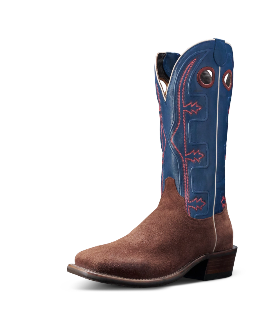 Quarterfront view of The Cody - Earth / Sailor Blue on plain background