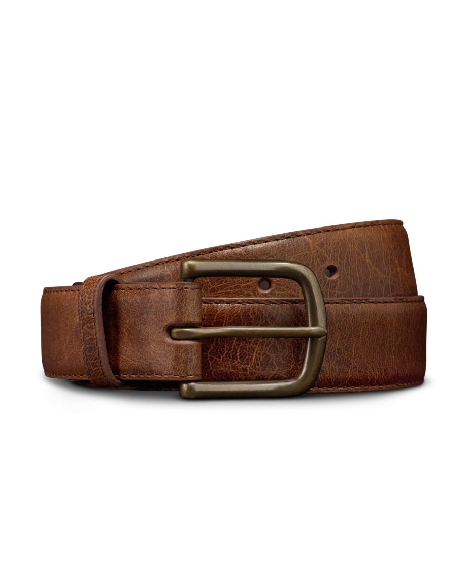 Front view of Men's Deer Belt - Roasted Chestnut on plain background