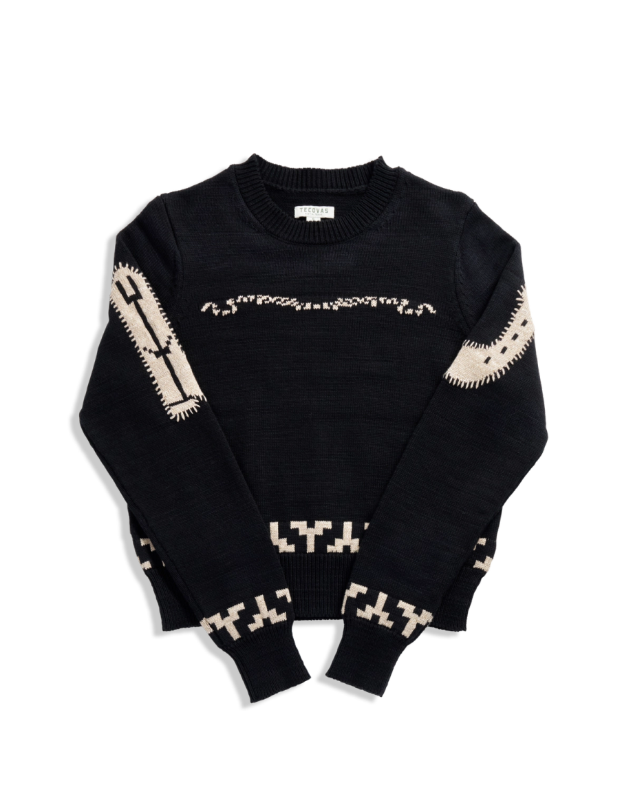 Back view of Women's Crew Neck Lucky Boots Sweater - Black on plain background