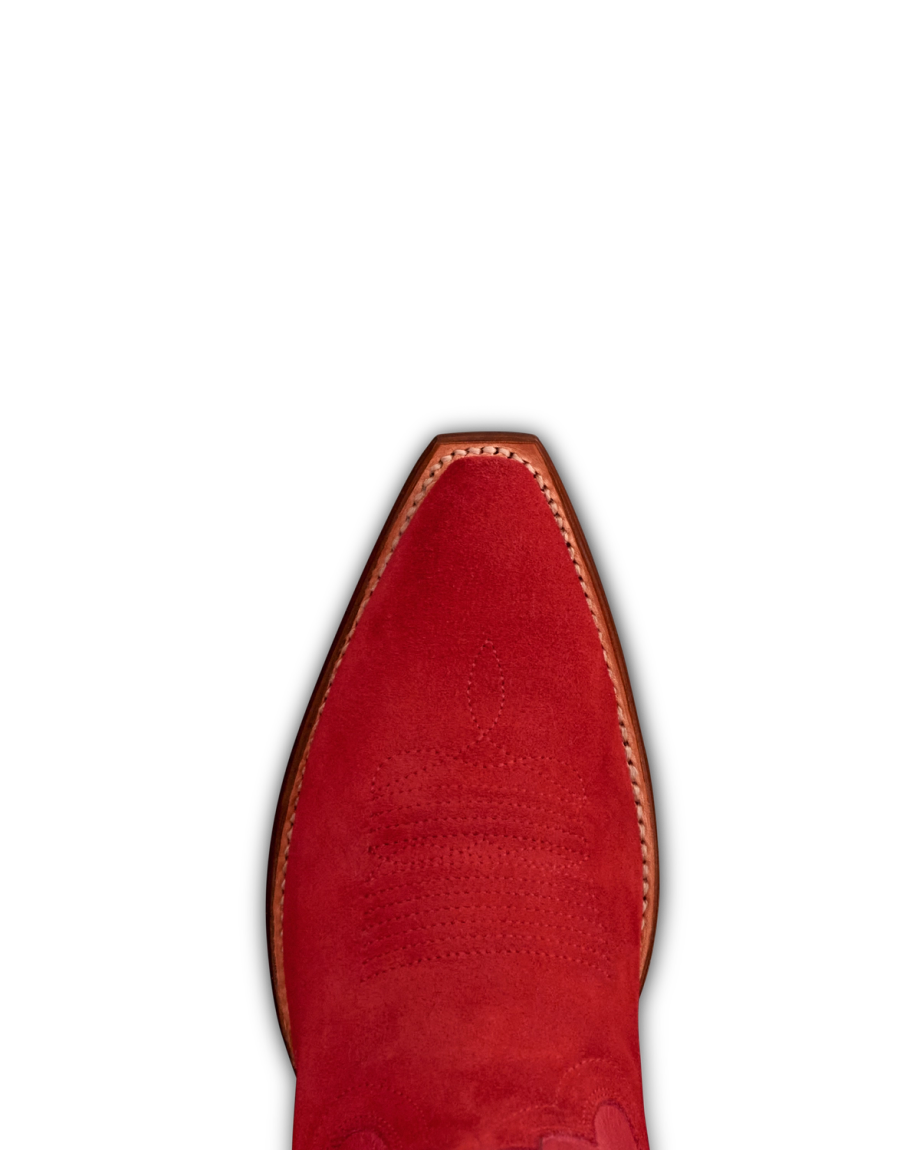 Toe view of The Sadie - Barn Red Suede on plain background