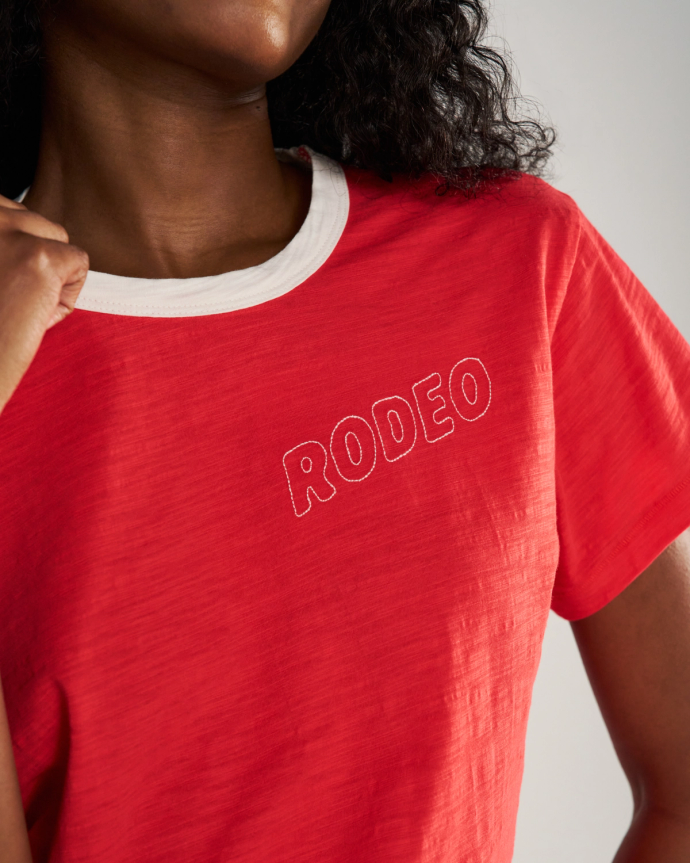 View of Women's Vintage Ringer Tee - Poinsettia/Bone