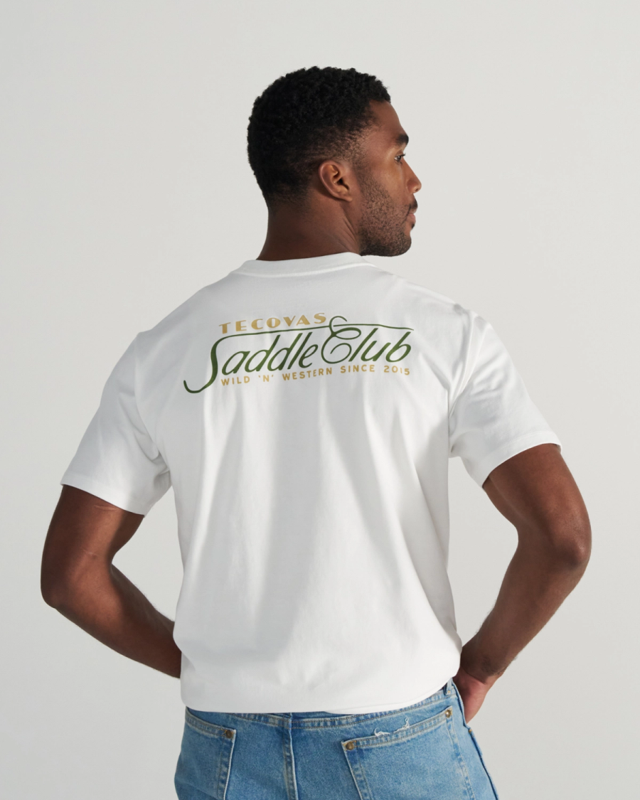 【FANCY CLUB】2WAY SIDE RIBBON T-SHIRTS Men's Saddle Club Tee - White Supima cotton | Tecovas