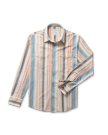 Closeup detail view of Men's Flying-T Foundation Weight Pearl Snap - Tan Multi Wide Stripe